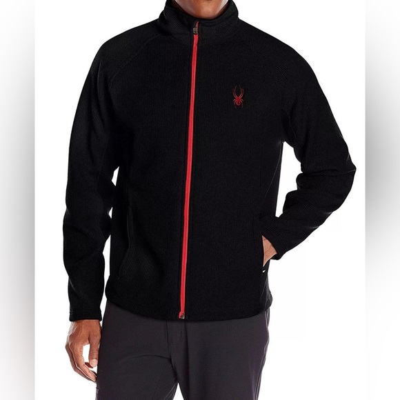 SPYDER Jacket Mens Large Black Constant Full-Zip Sweater Sherpa Lined Knit Coat - Picture 1 of 15